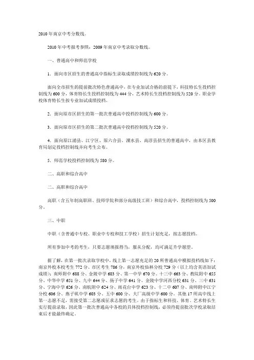 2010年江苏中考分数线