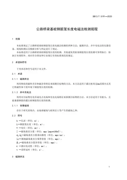 公路桥梁基桩钢筋笼长度电磁法检测规程DB13∕T 5191-2020