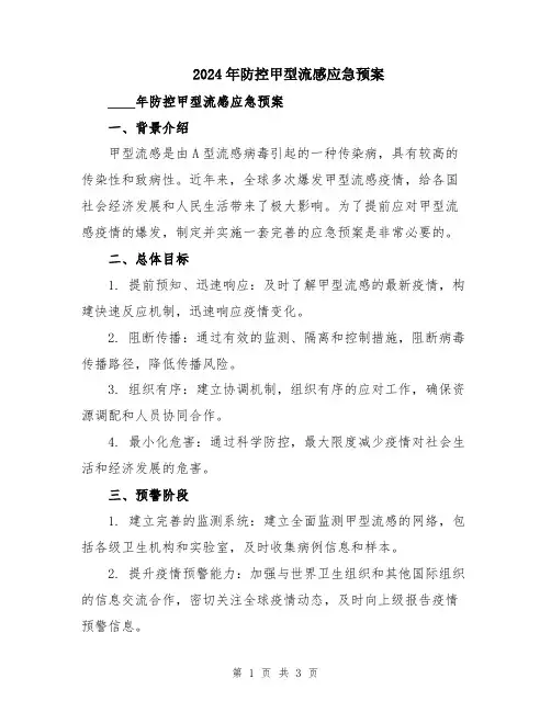 2024年防控甲型流感应急预案