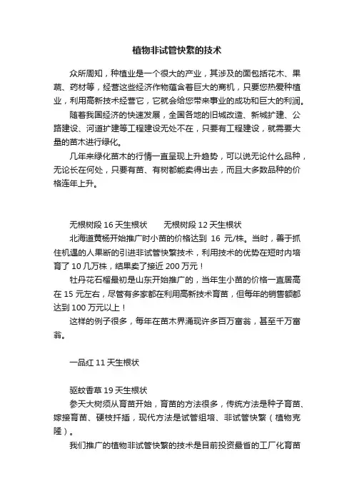 植物非试管快繁的技术