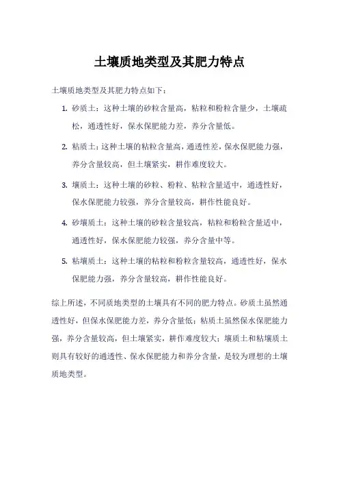 土壤质地类型及其肥力特点。