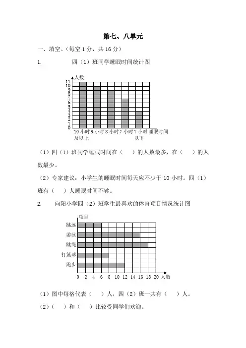 人教版四年级数学上学期第七八单元(条形统计图、数学广角-优化)单元测试卷带答案