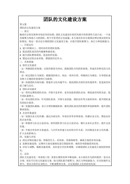 团队的文化建设方案