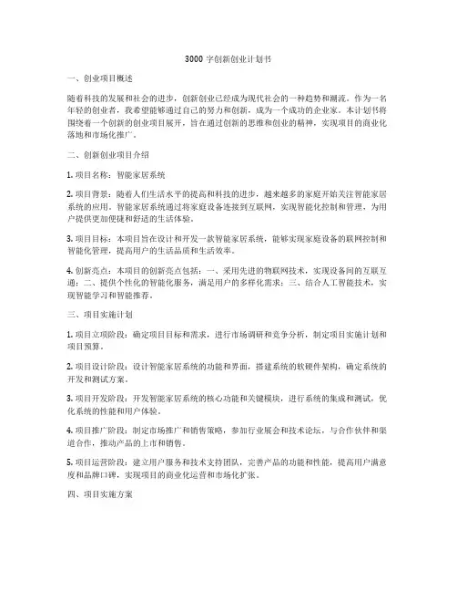 3000字创新创业计划书