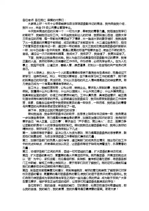 团委副书记竞选