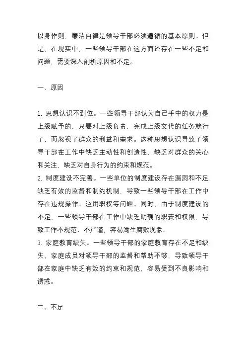 在以身作则,廉洁自律方面剖析原因和不足
