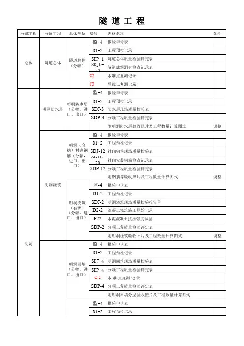 隧道资料填写表格