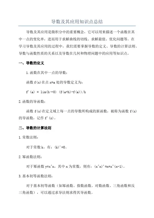 导数及其应用知识点总结