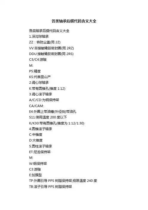 各类轴承后缀代码含义大全