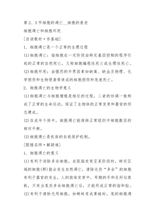 高中生物必修1《第7章细胞的分化、凋亡和衰老第2节细胞的凋亡》4北师大教案设计