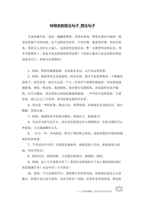 对母亲的思念句子-想念句子