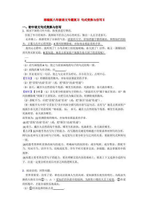部编版八年级语文专题复习 句式变换与仿写X