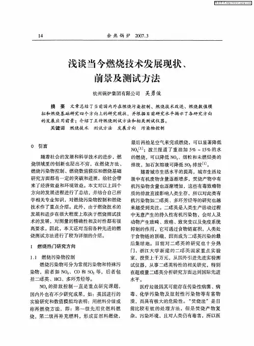 浅谈当今燃烧技术发展现状、前景及测试方法