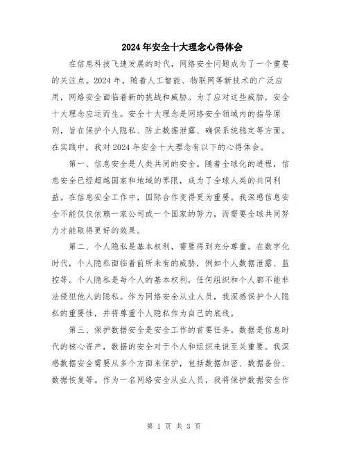 2024年安全十大理念心得体会