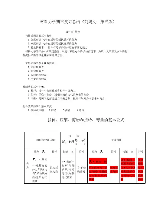 材料力学期末复习总结刘鸿文版