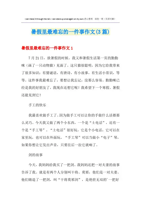 暑假里最难忘的一件事作文(3篇)