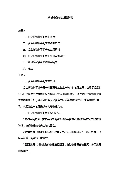 合金粉物料平衡表