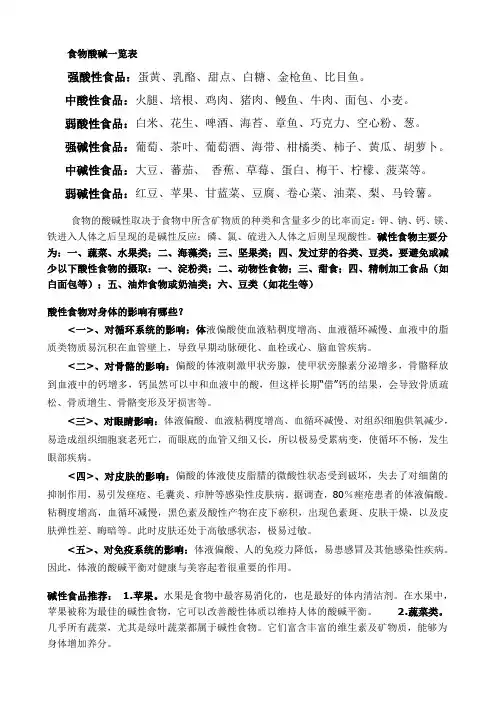 食物酸碱一览表