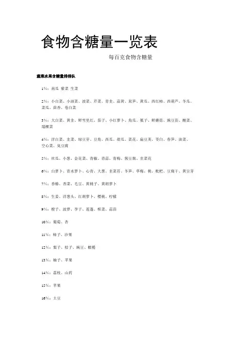 食物含糖量一览表