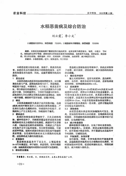 水稻恶苗病及综合防治