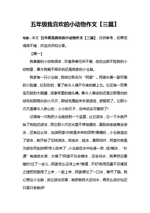 五年级我喜欢的小动物作文【三篇】