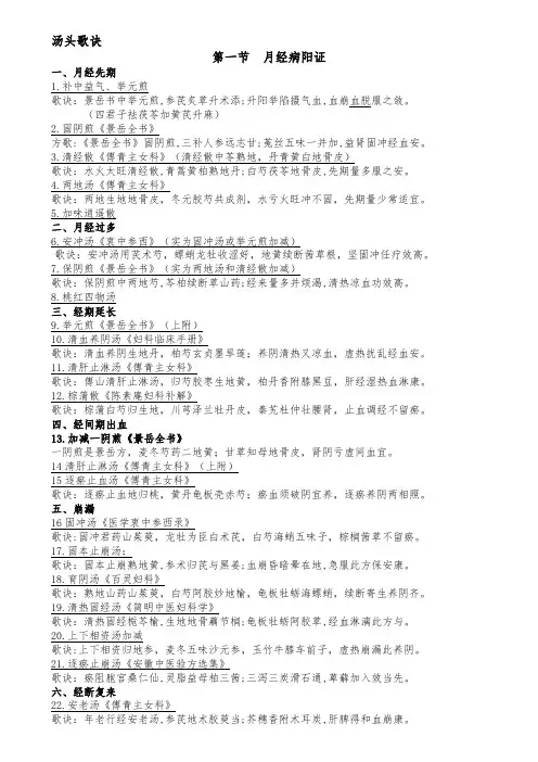 中医妇科常用汤头歌诀
