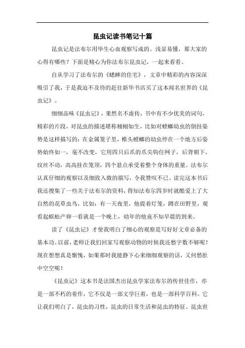 昆虫记读书笔记十篇