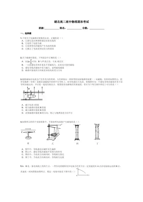 湖北高二高中物理期末考试带答案解析

