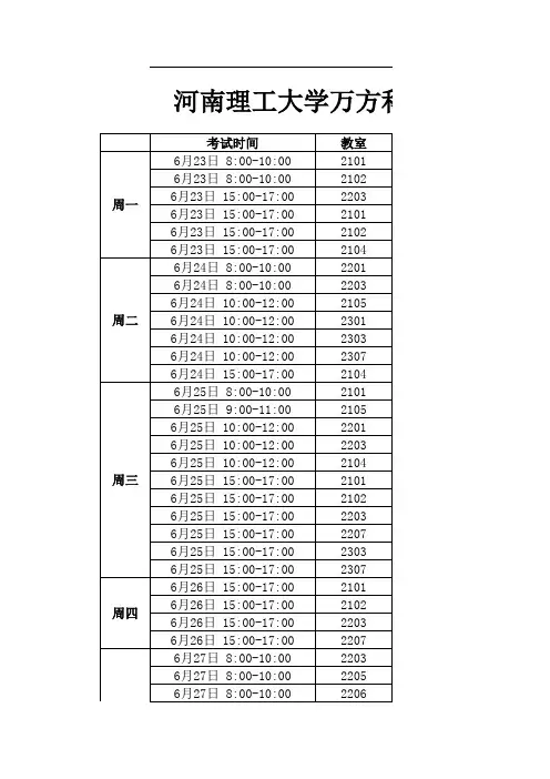 万方科技学院十八周考试安排