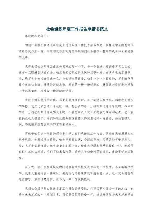 社会组织年度工作报告承诺书范文