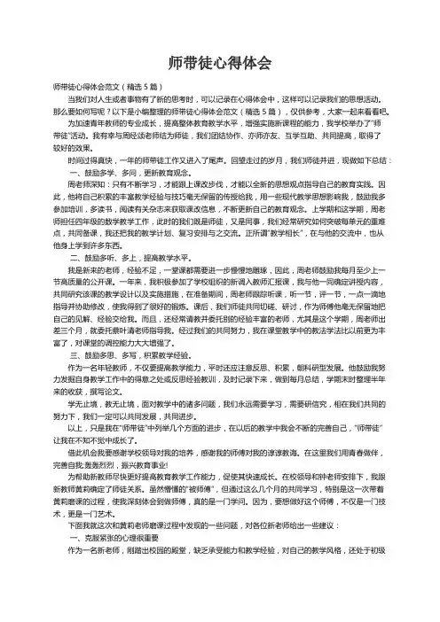 师带徒心得体会范文（精选5篇）