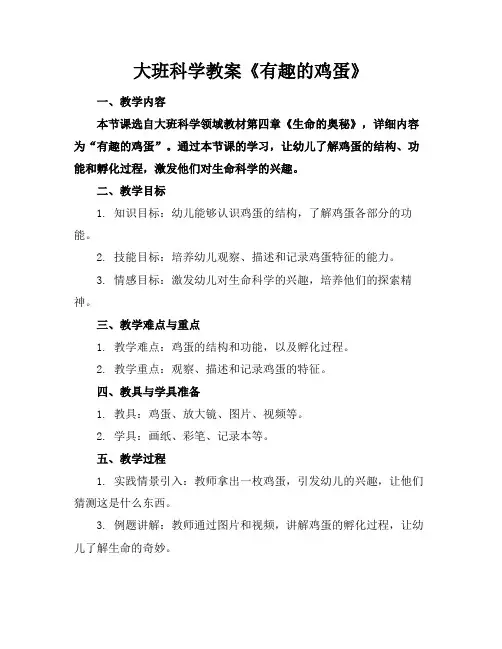 大班科学教案《有趣的鸡蛋》