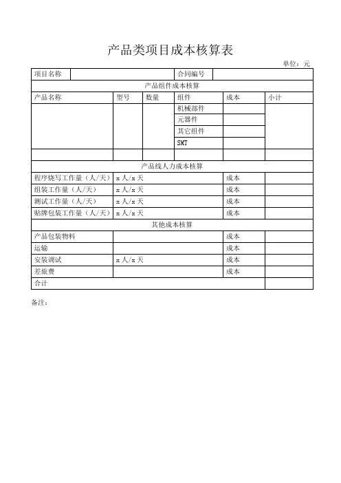 项目成本核算表模板