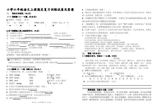 小学六年级语文上册期末复习训练试卷及答案