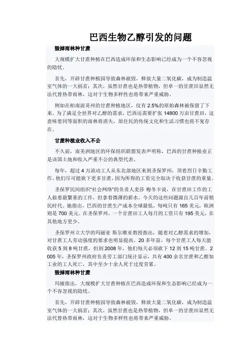 巴西生物乙醇引发的问题