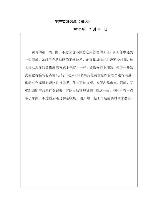 仓库管理员实习周记(通用)