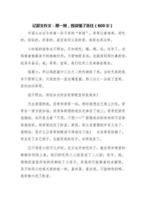 那一刻我读懂了责任作文600记叙文