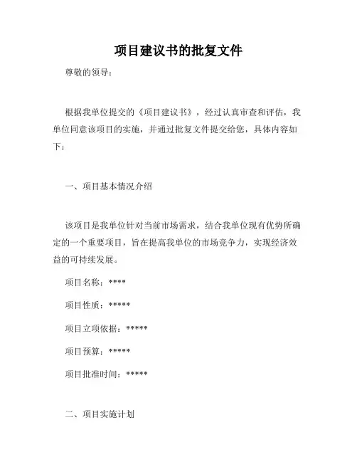 项目建议书的批复文件