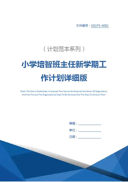 小学培智班主任新学期工作计划详细版