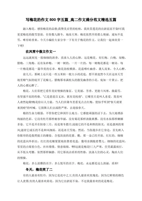 写梅花的作文800字五篇_高二作文满分范文精选五篇