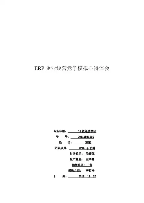 ERP企业竞争模拟营销总监总结报告