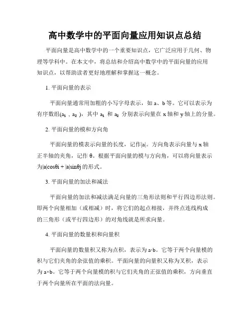 高中数学中的平面向量应用知识点总结
