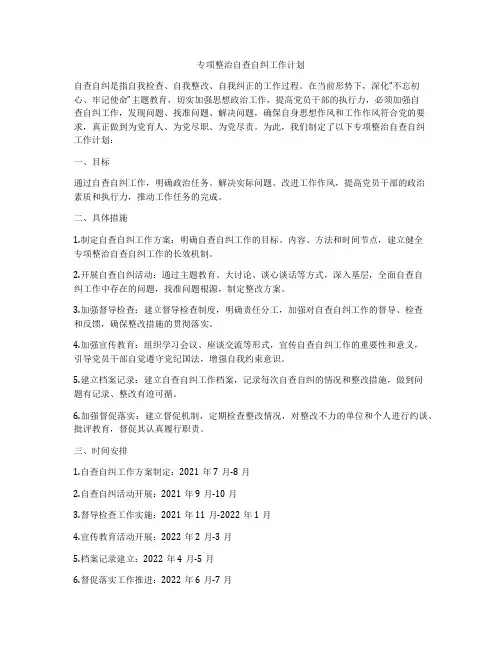 专项整治自查自纠工作计划