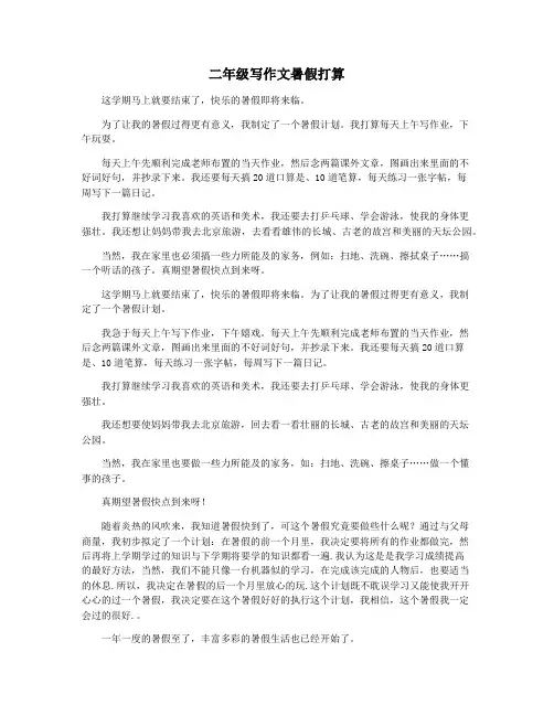 二年级写作文暑假打算