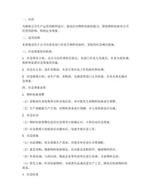 公司物料短缺应急预案