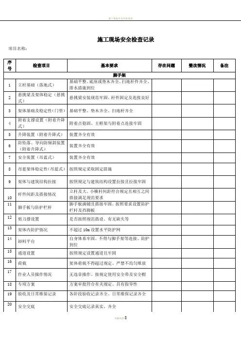 施工现场每周(月)安全检查记录样表