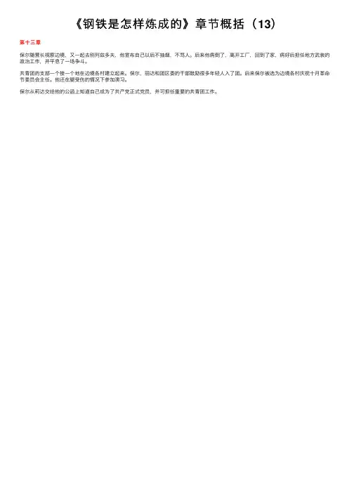 《钢铁是怎样炼成的》章节概括（13）