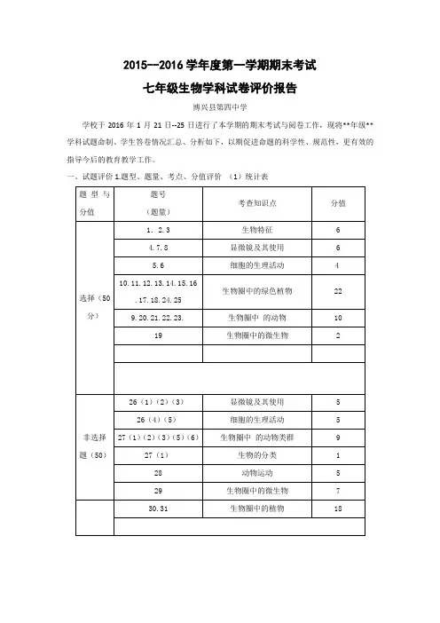 生物学科质量分析