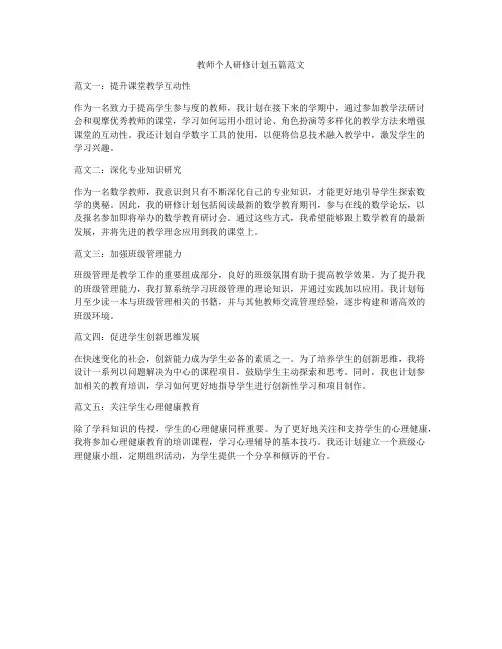 教师个人研修计划五篇范文