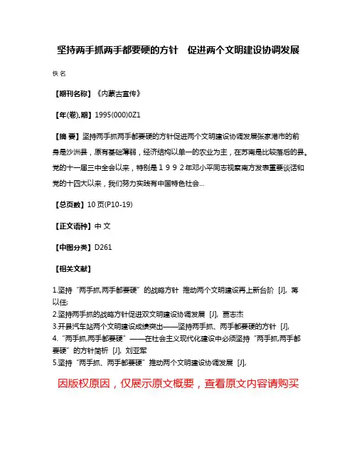 坚持两手抓两手都要硬的方针　促进两个文明建设协调发展